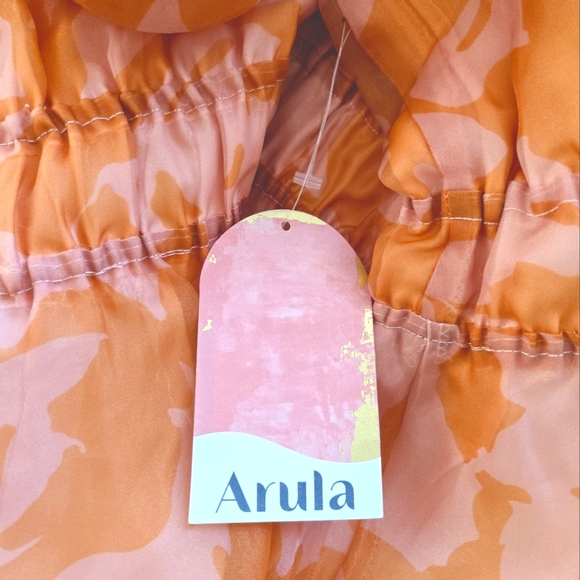 🏷️ARULA 'C' Orange Pink Floral Puff Sleeve Organza Fit Flare Mini Dress 3X - Picture 7 of 12